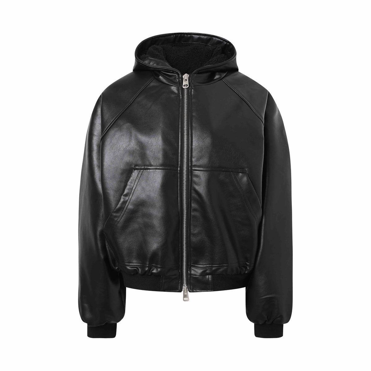 PU Leather Zipper Hooded Jacket
