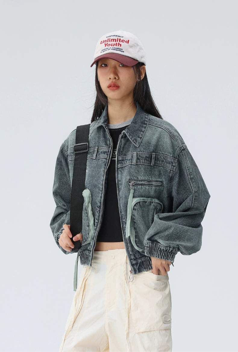Deconstructed cargo denim jacket