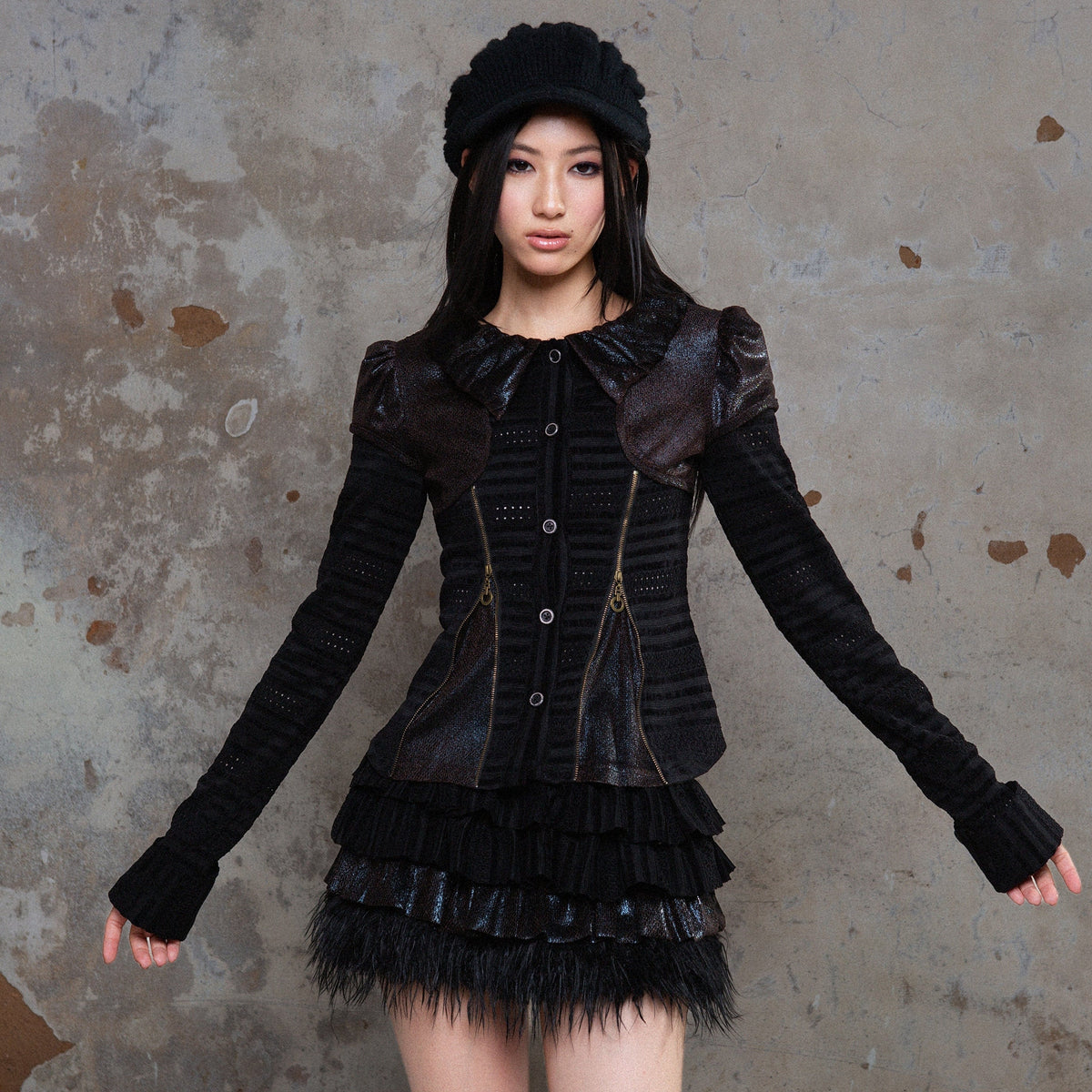 Puff Collar Fitted Long Sleeve Shirt