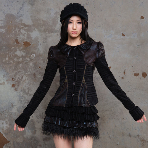 Puff Collar Fitted Long Sleeve Shirt - Black / S
