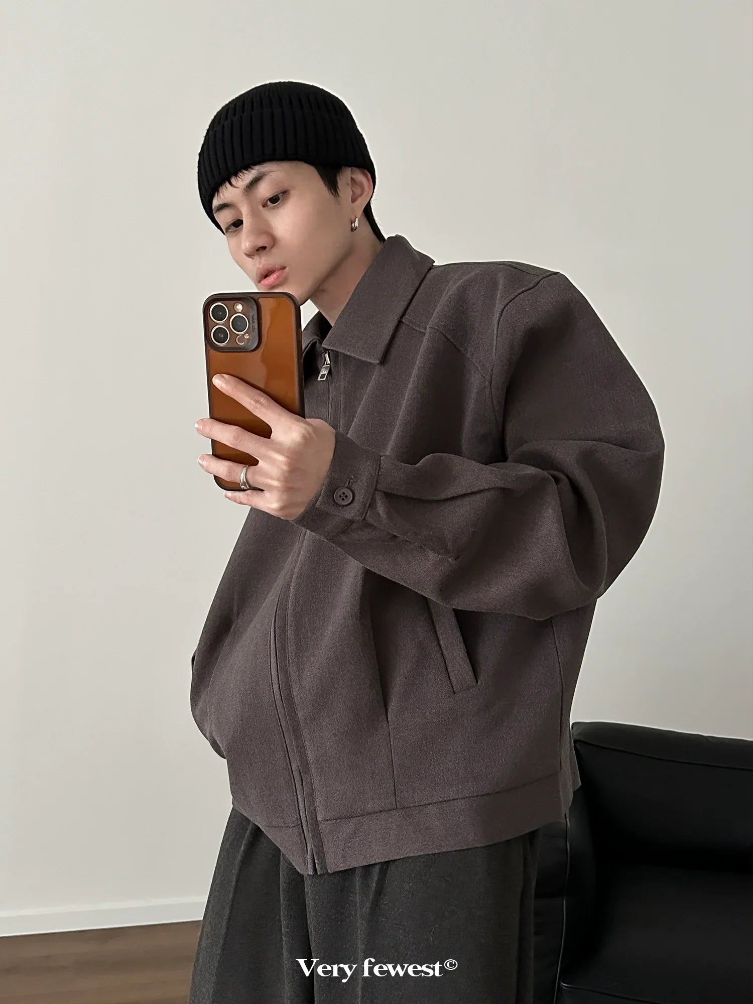 Cleanfit Metal Zipper Lapel Short Jacket