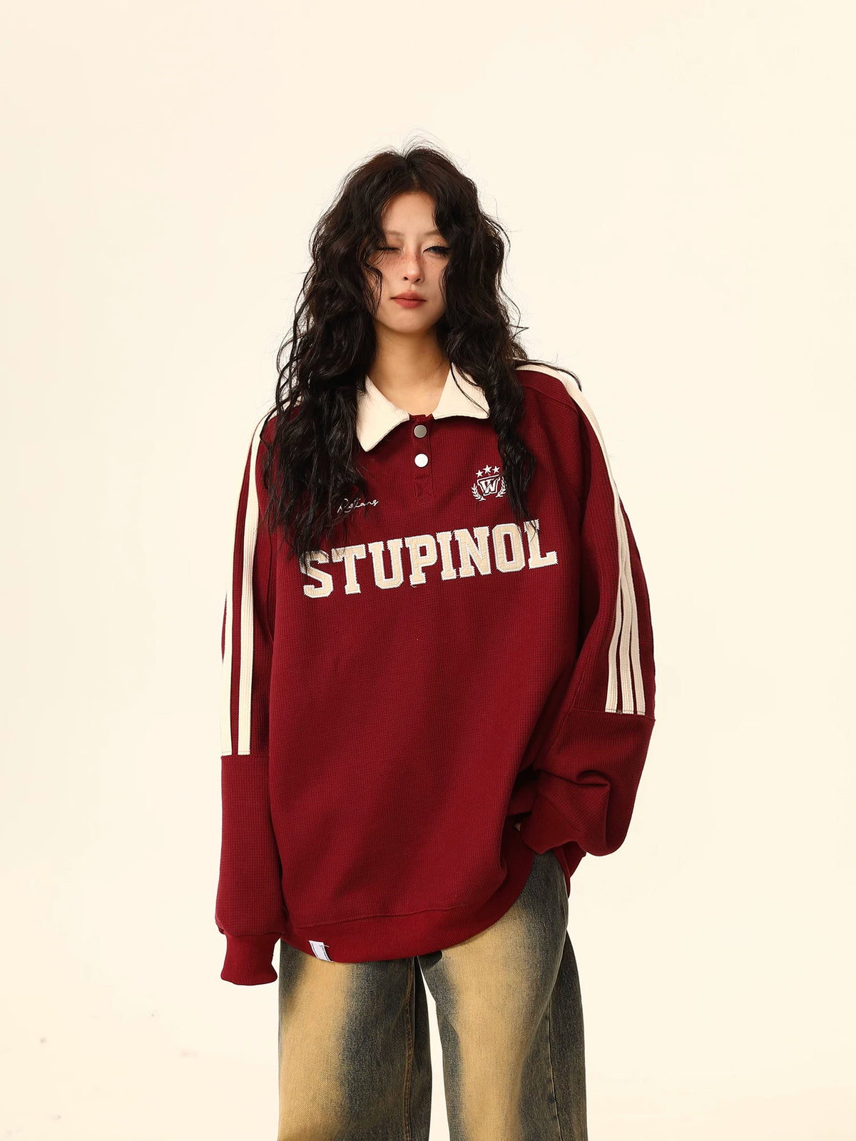 Oversized Polo Collar Sweatshirt