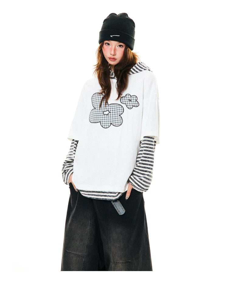 Flower Graphic Layered-Look Hoodie