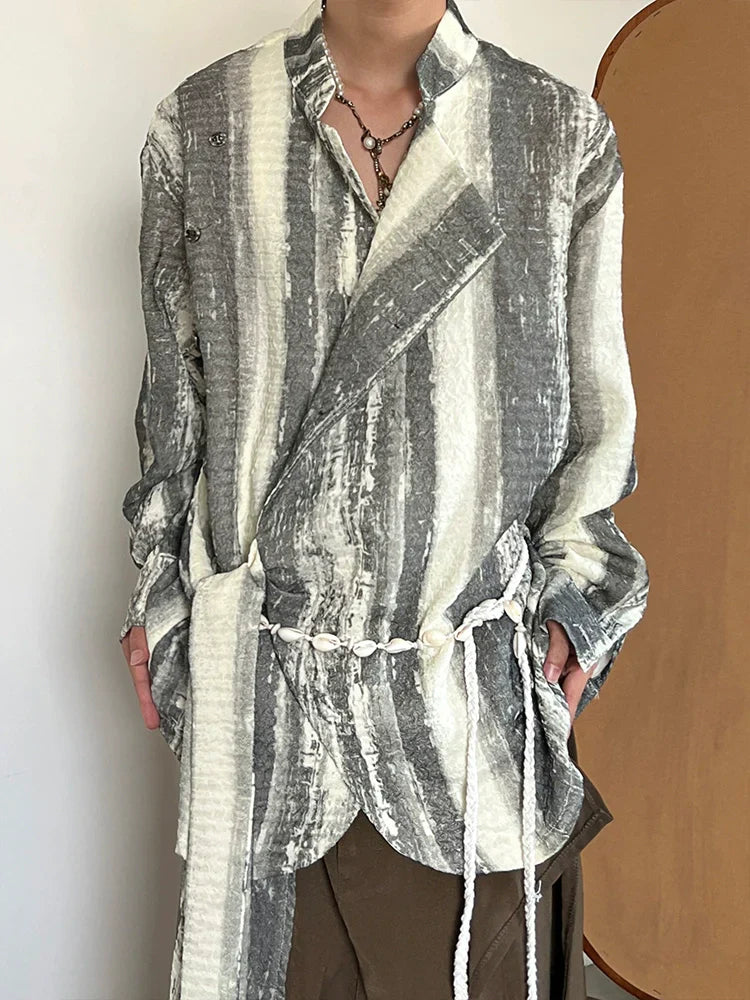 Tie-Dye Pleats Ribbon Long Sleeve Shirt