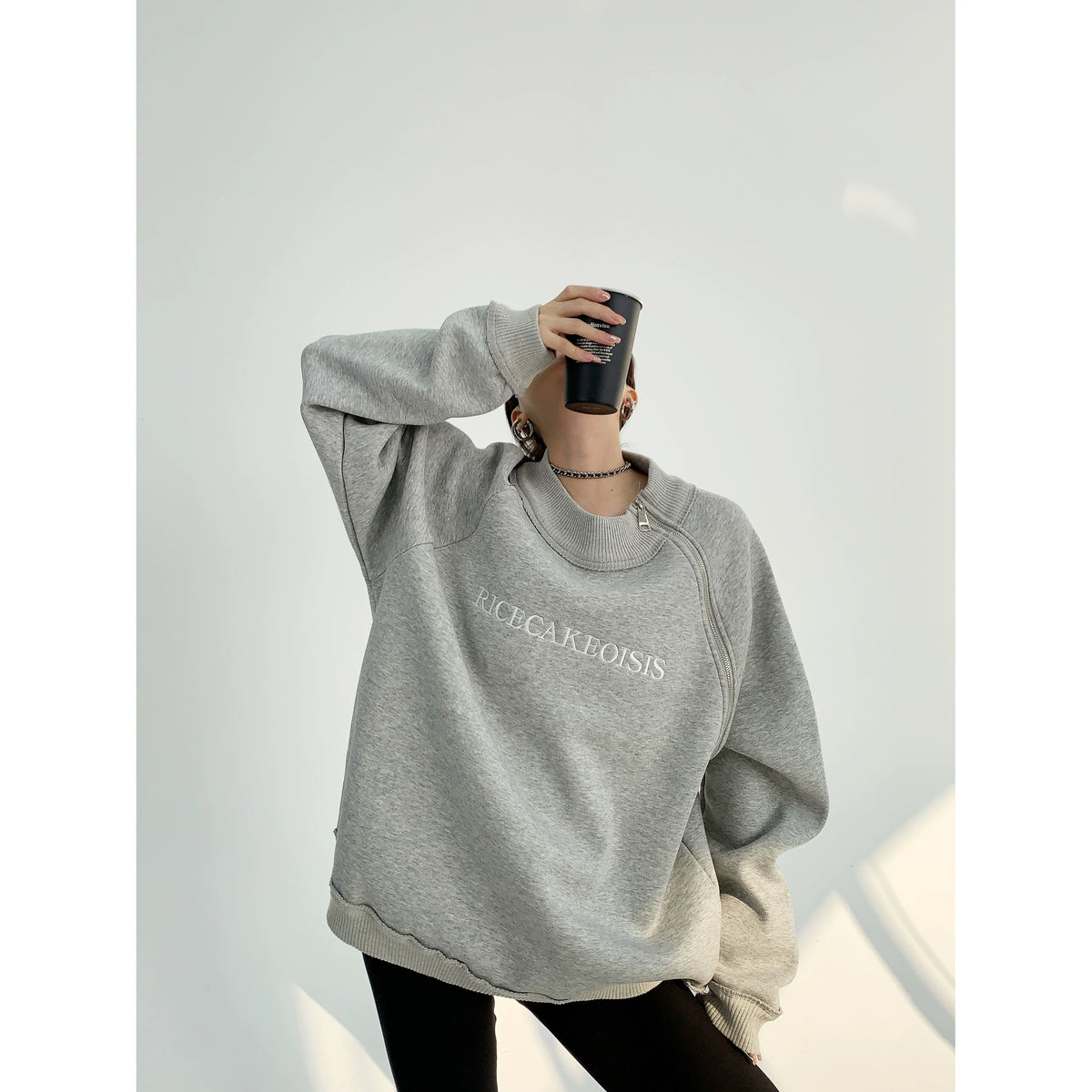 Side Zipper Design Oversized Heavyweight Sweatshirt