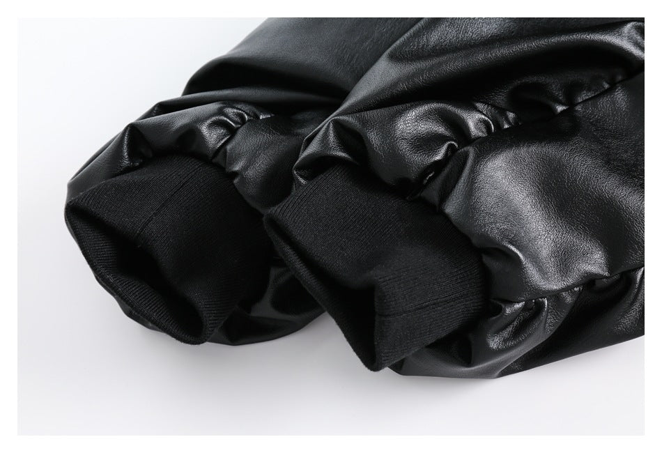 Chaqueta de béisbol de cuero PU con capucha