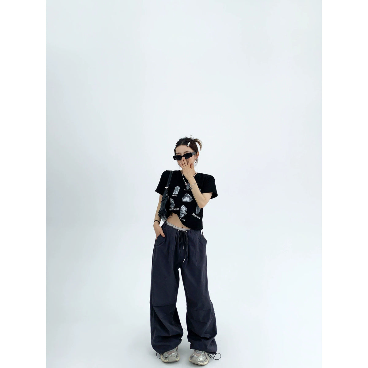 Drawstring Wide-Leg Workwear Pants