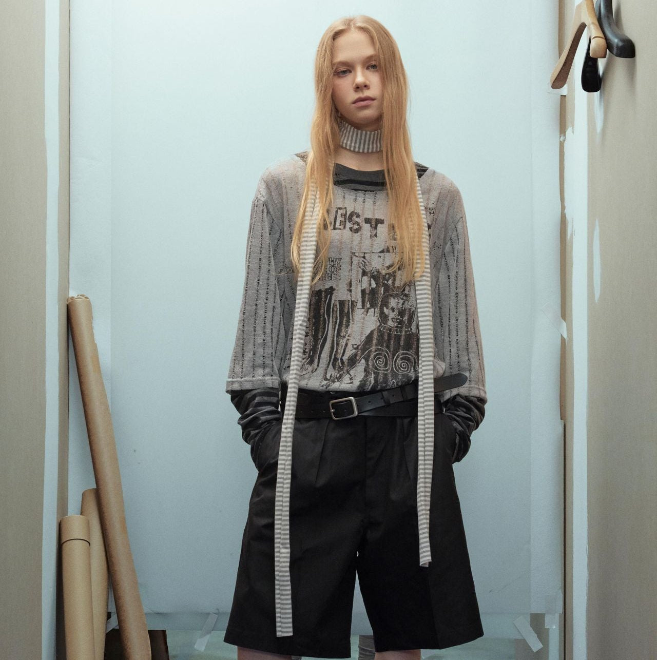 Stripe Fake Layered Graphic Long Sleeve T-Shirt