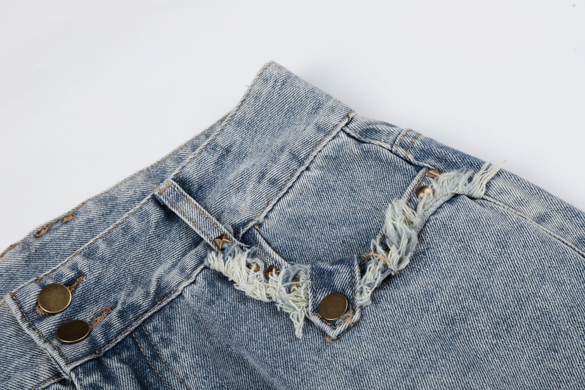 Fringe Studs Wide Leg Denim Jeans