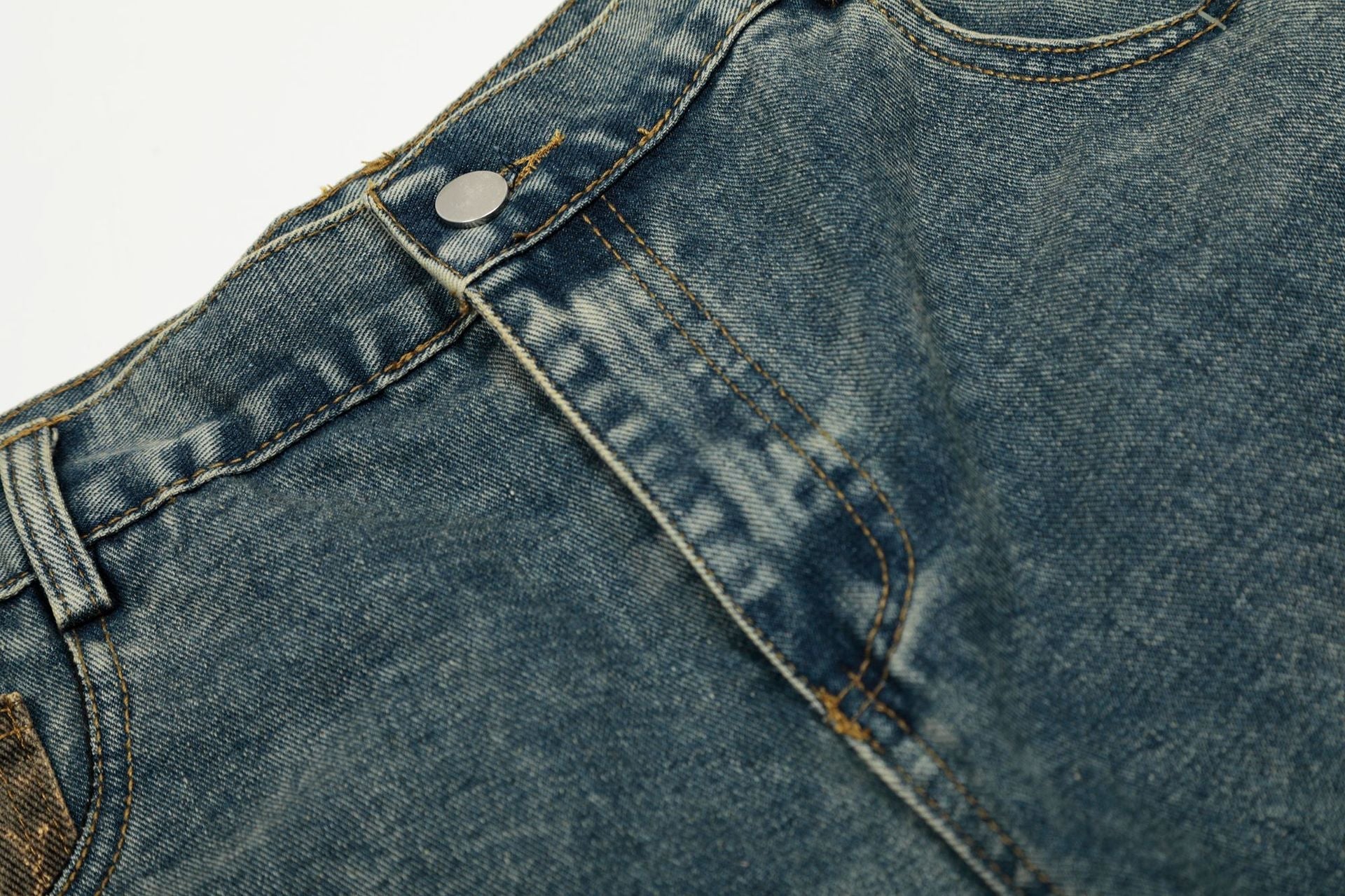 Washed Leopard Panel Curved Denim Jeans