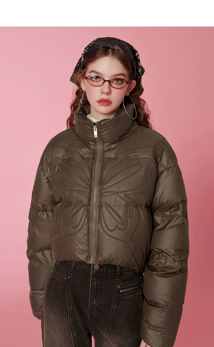 High-Neck Short White Duck Down Jacket