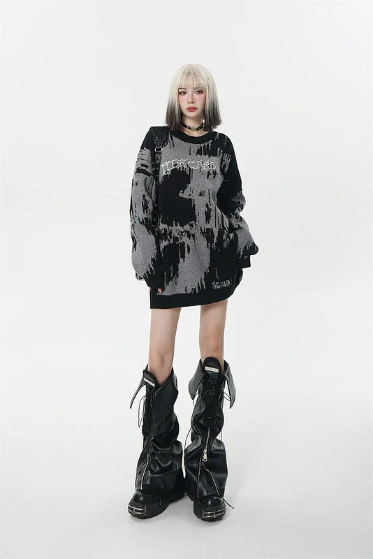 Loose Abstract Patterned Knit Sweater