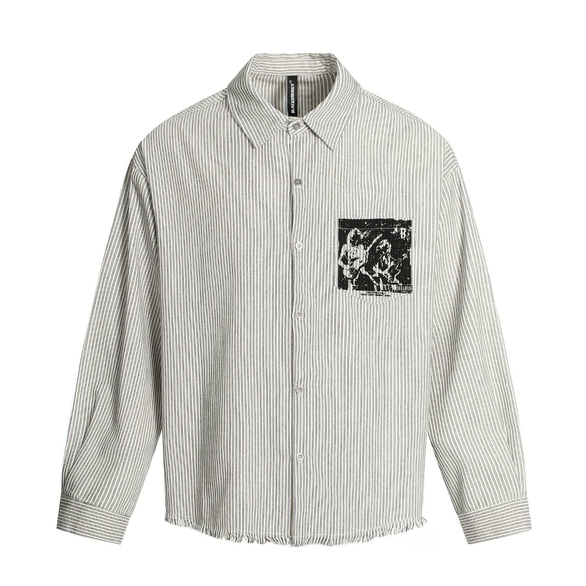 Camicia a maniche lunghe sfilacciata con stampa grafica a righe
