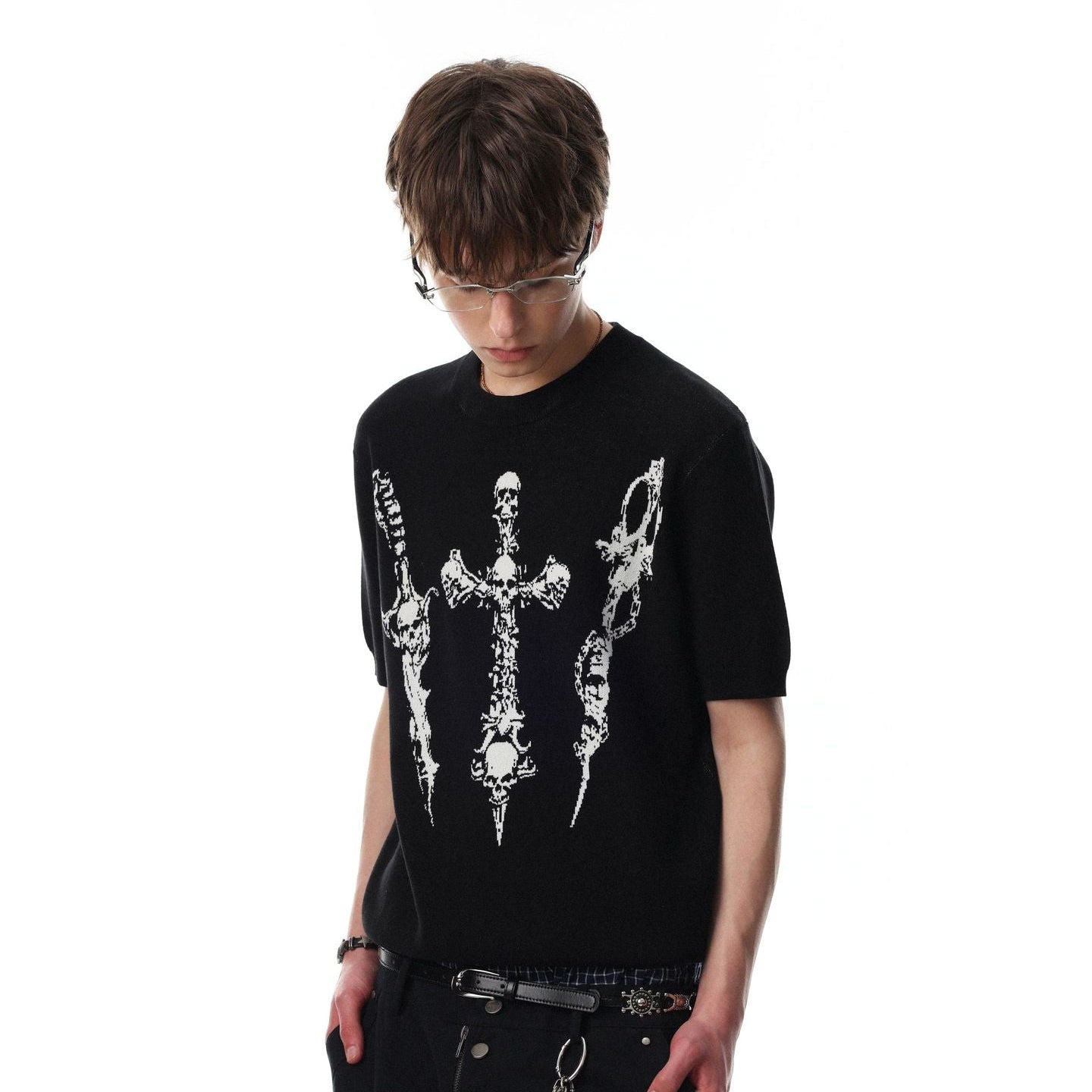 Cross Skull Graphic Short Sleeve Knit T-shirt