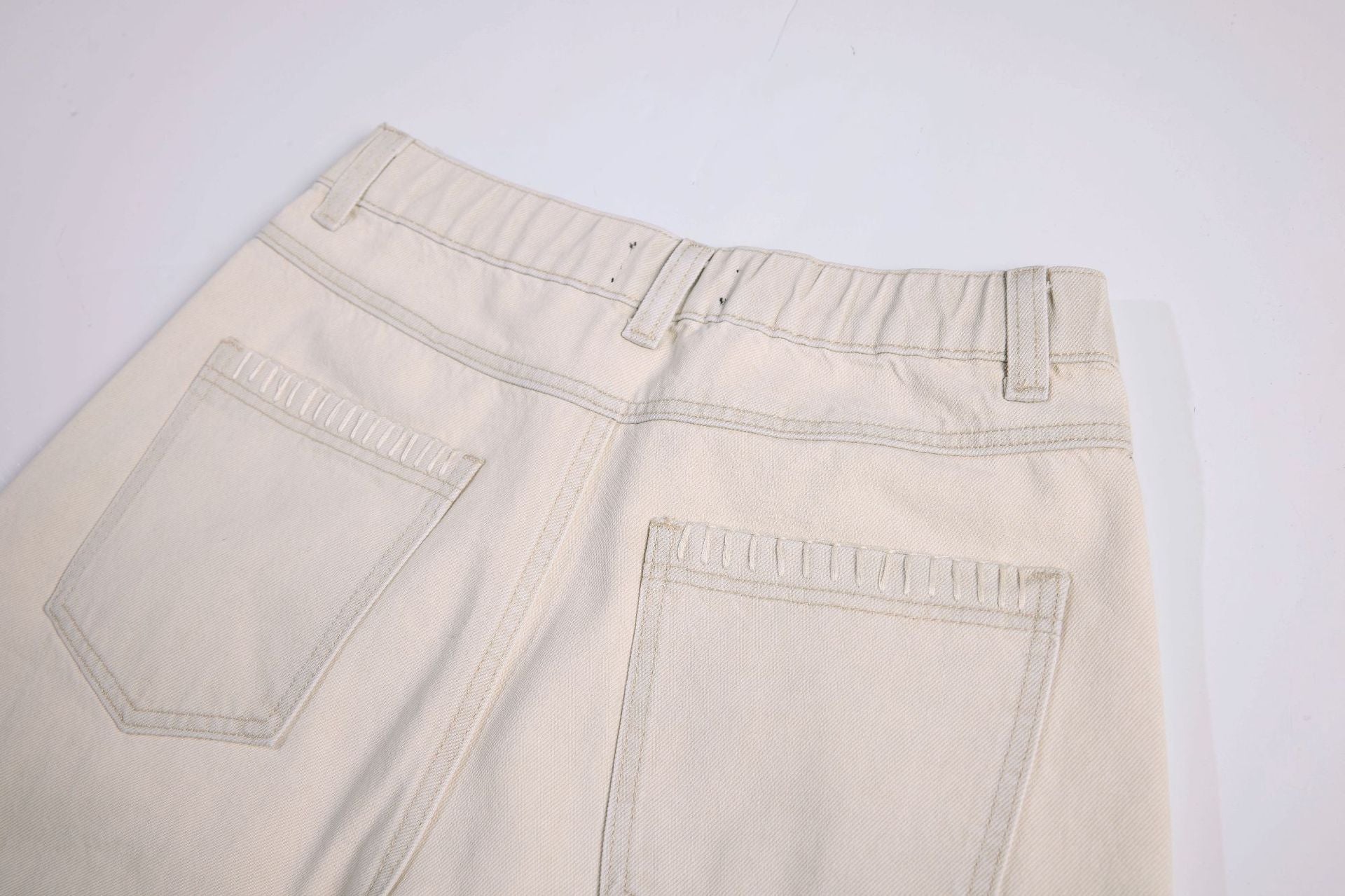 Multi-Button Curved Wide Leg Denim Jeans