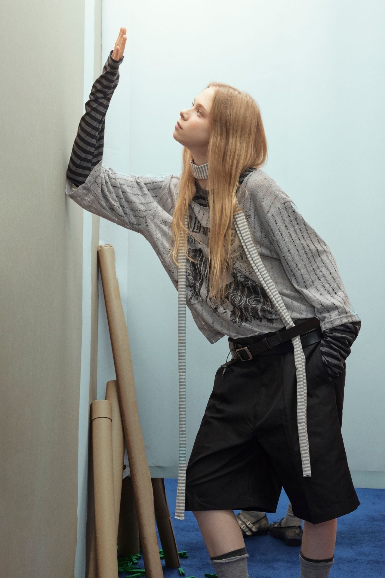 Stripe Fake Layered Graphic Long Sleeve T-Shirt
