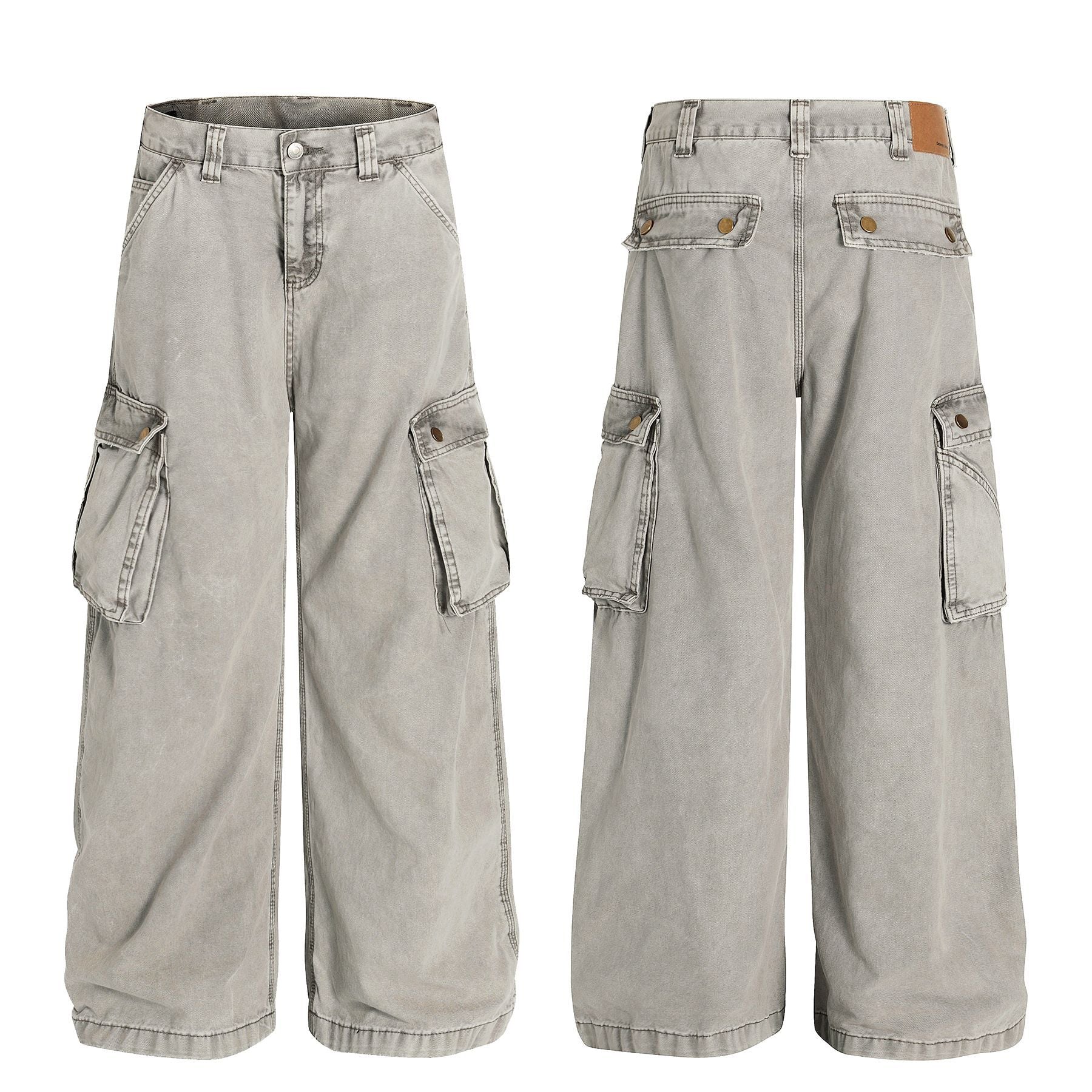 Washed Multi-Pocket Wide Leg Cargo Pants