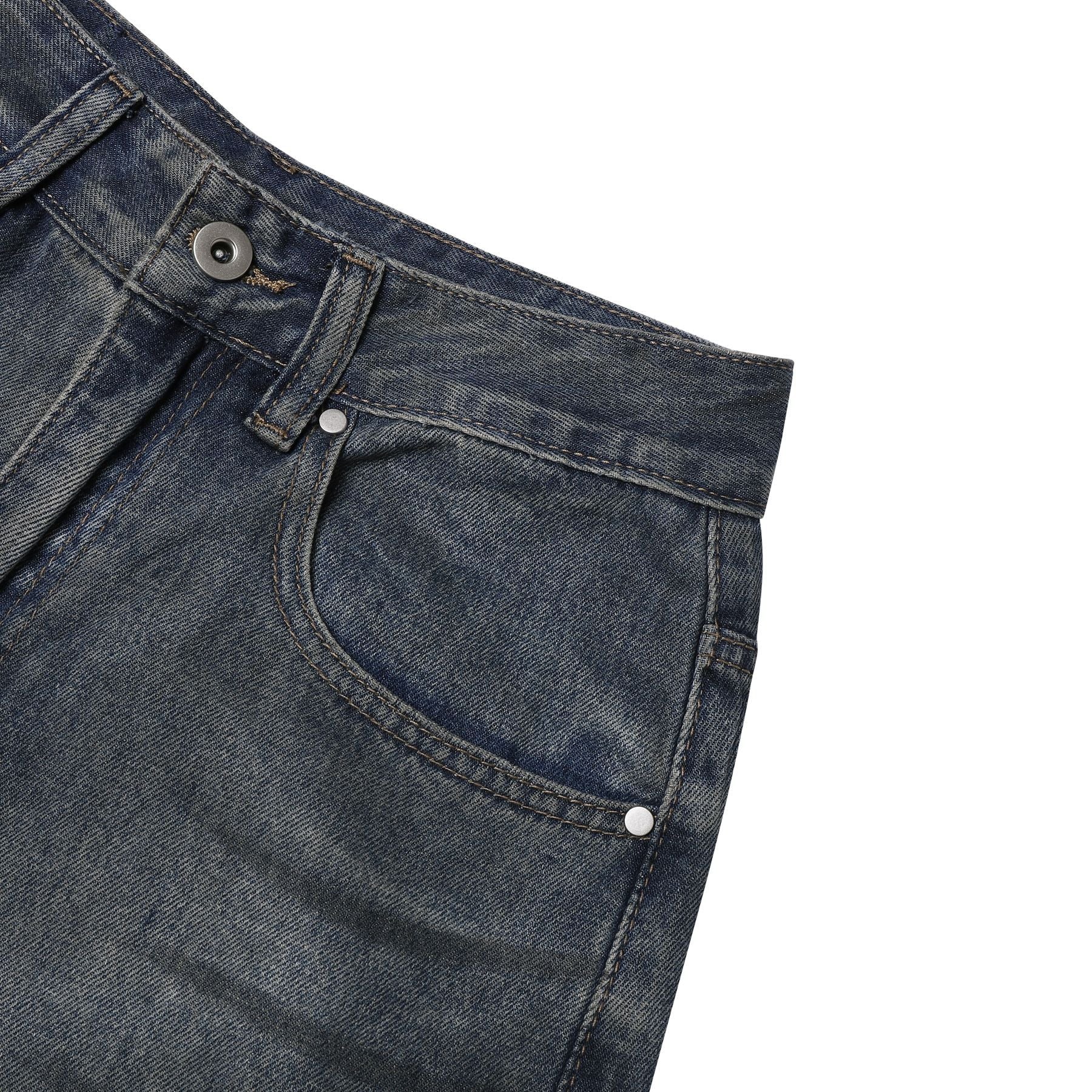 Washed Damage Wide Leg Denim Jeans