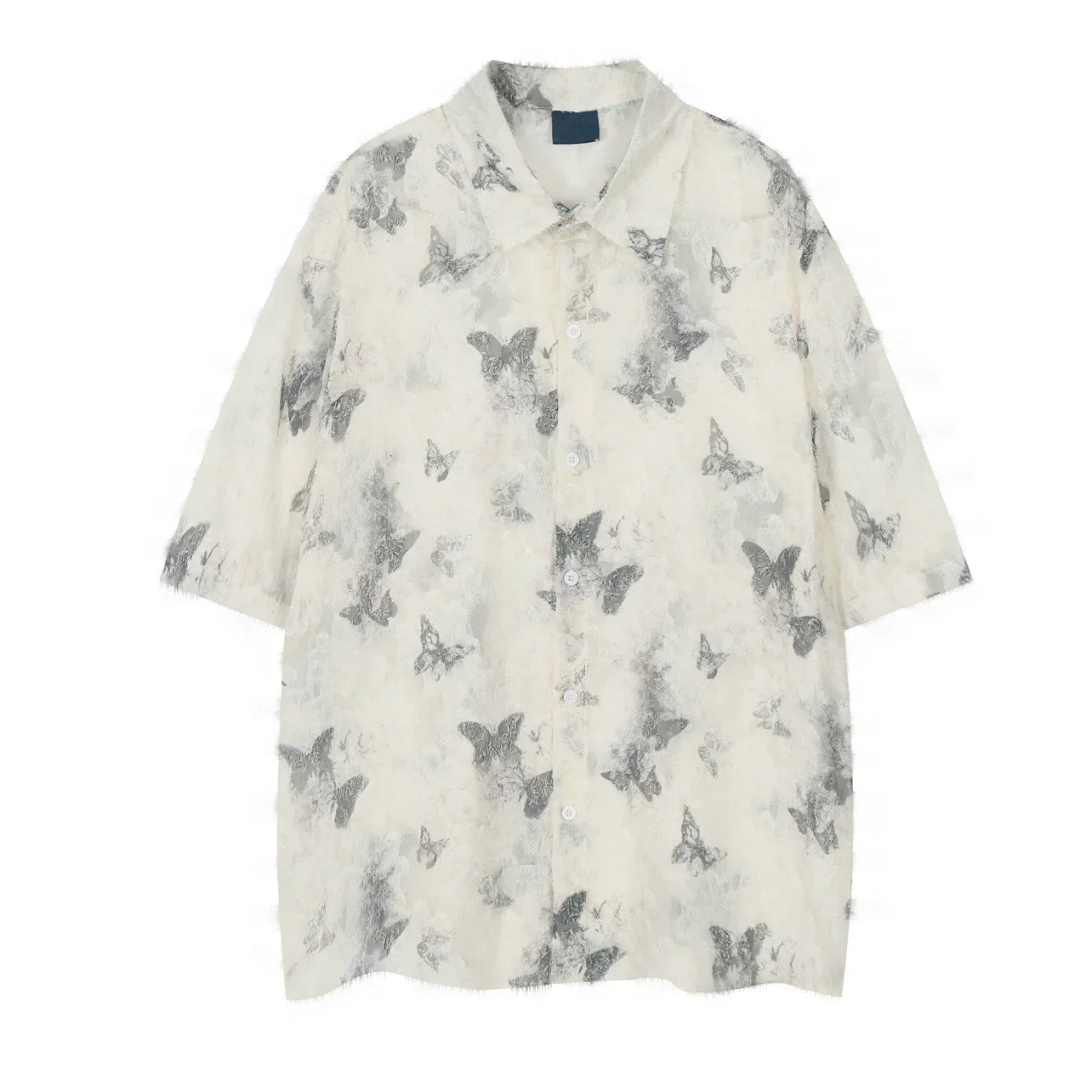 Butterfly Full Print Oversize Sheer Short Sleeve Shirt