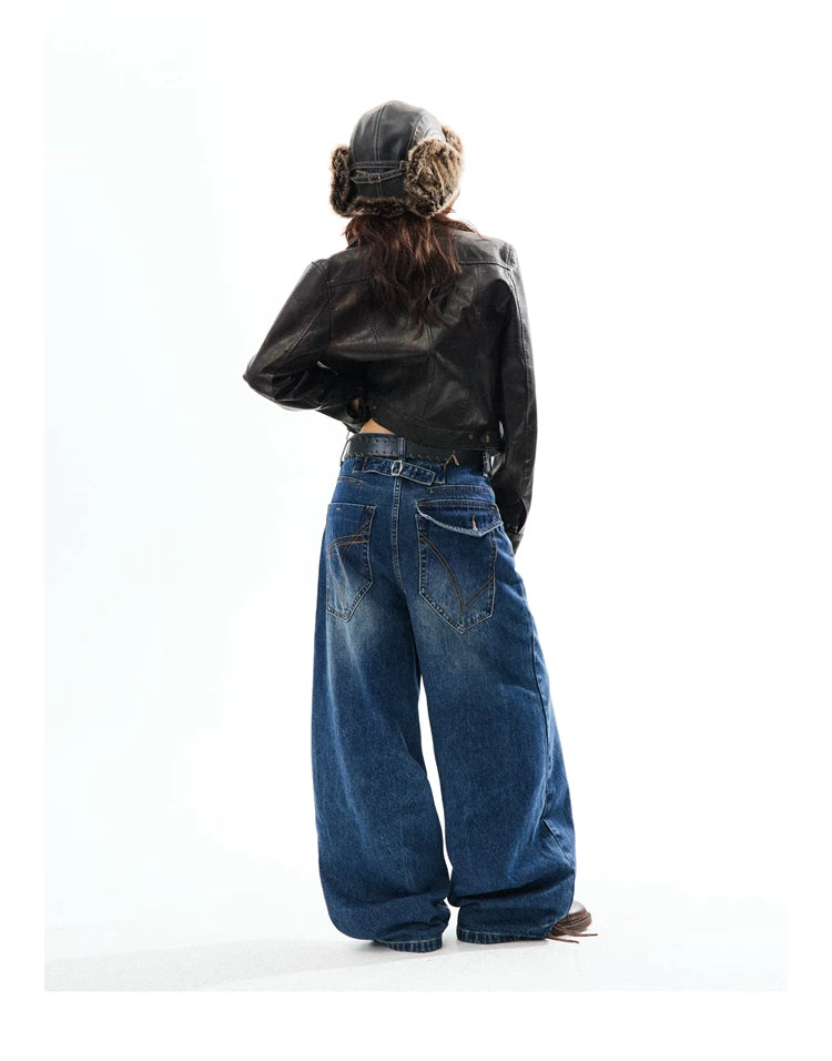 PU Leather Washed Zipper Short Length Jacket