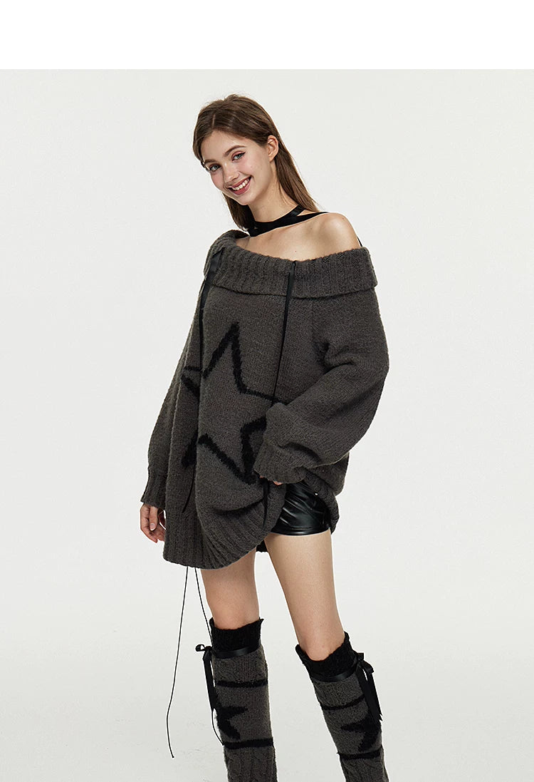 Multi-Way Off-Shoulder Wool Knit Sweater & Leg Cover