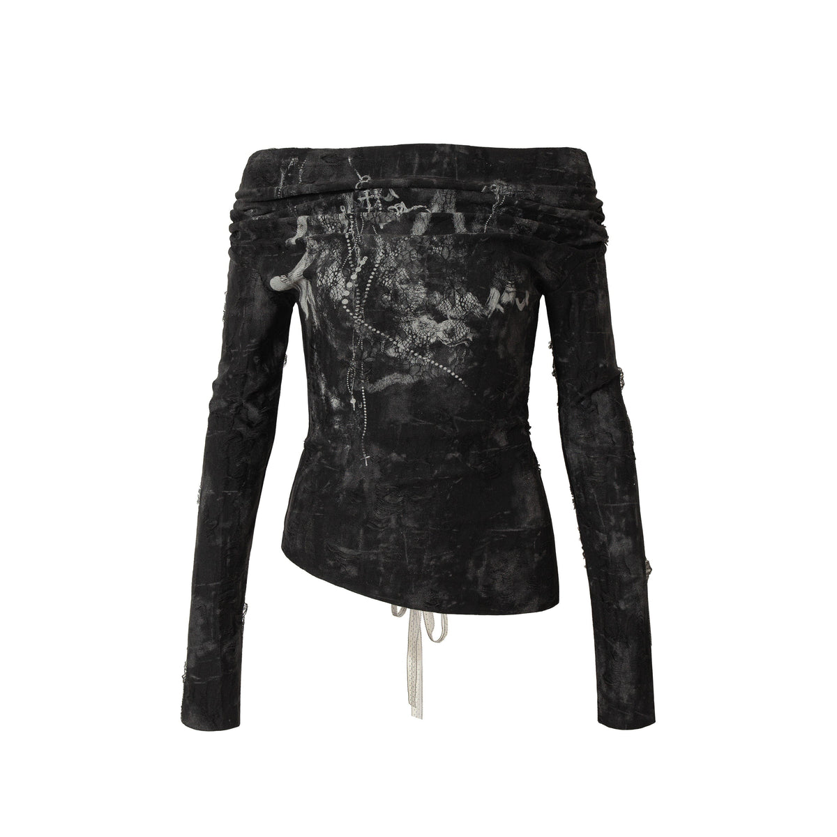 Off-Shoulder Print Slim Fit Long Sleeve T-Shirt