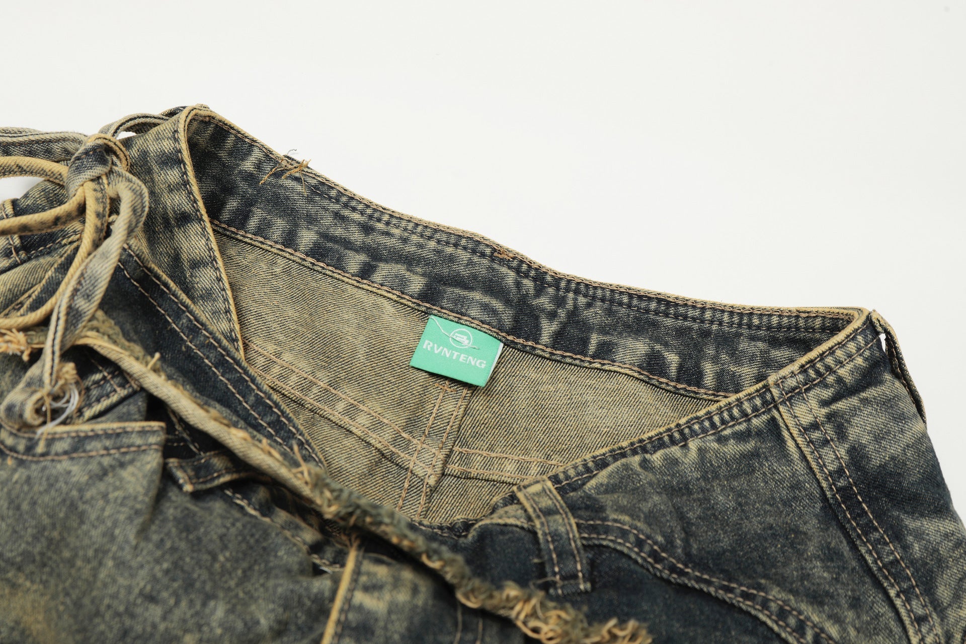 Washed Layered Fade Wide Leg Denim Jeans