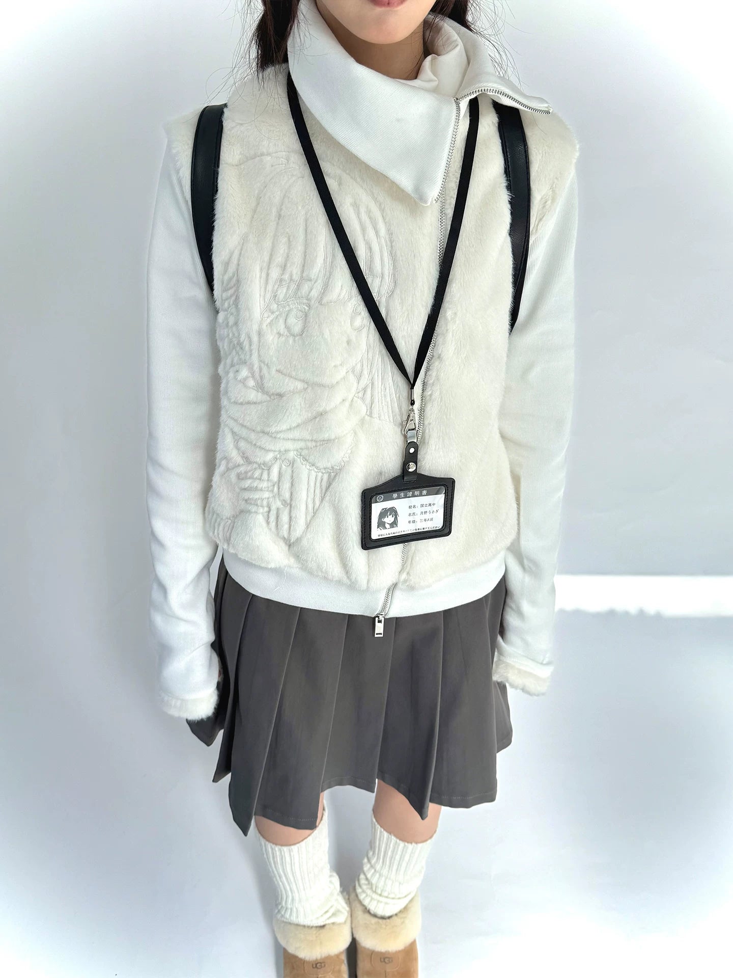 Fleece Embroidery Asymmetrical Zipper Jacket