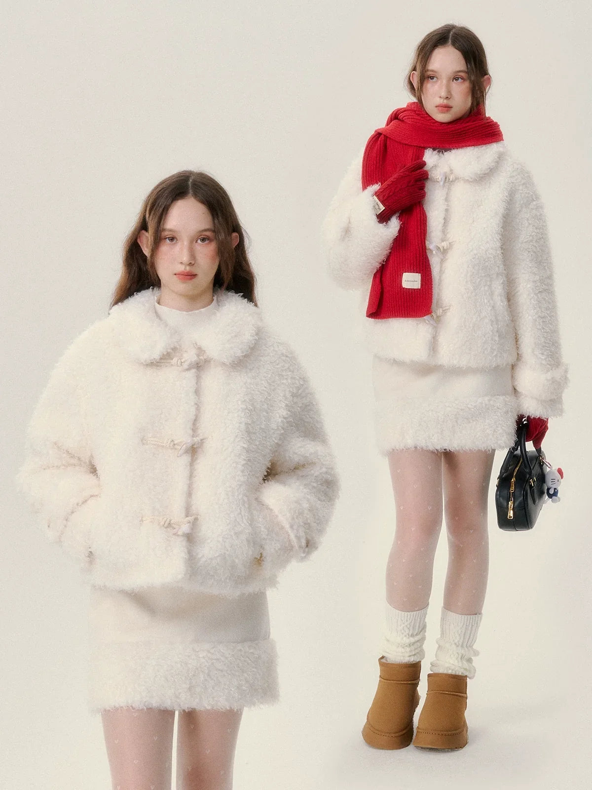 Fake Fur Hoodie & Short Skirt Setup