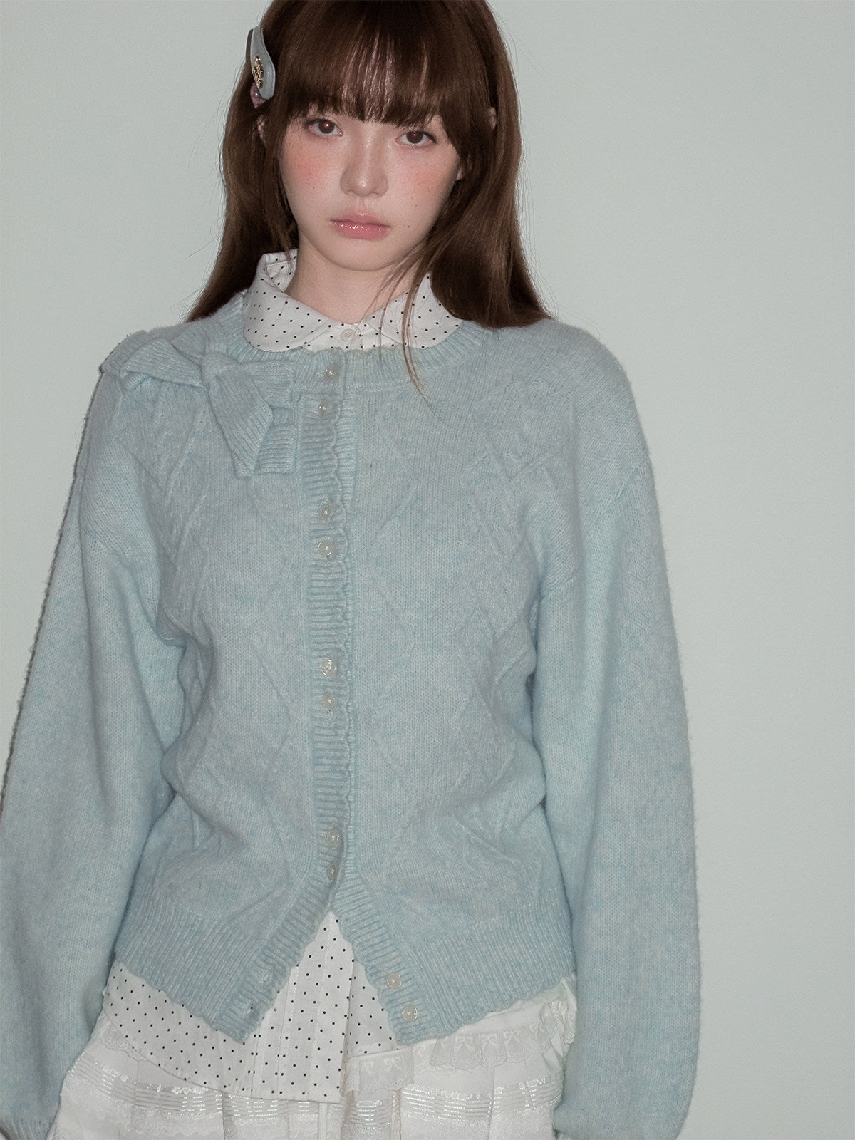 Moonlight Silhouette Bow Detail Wool Knit Cardigan