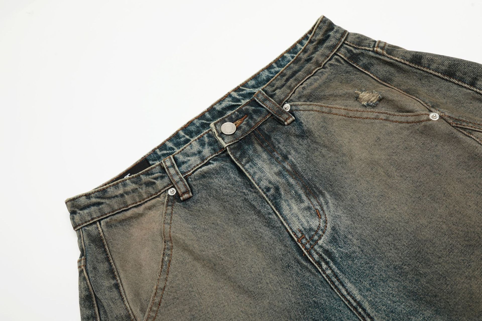 Washed Deconstruction Barrel Denim Jeans