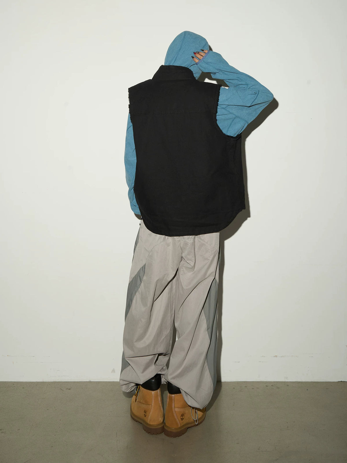 Oversize Nylon Hooded Jacket & Panel Wide Leg Pants Setup