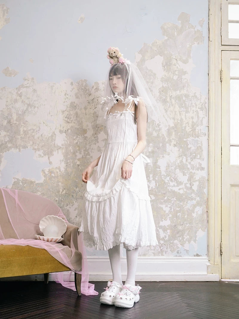 Bow Check Lace Camisole Dress