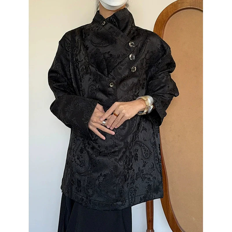 Embroidery Jacquard Asymmetrical Long Sleeve Shirt