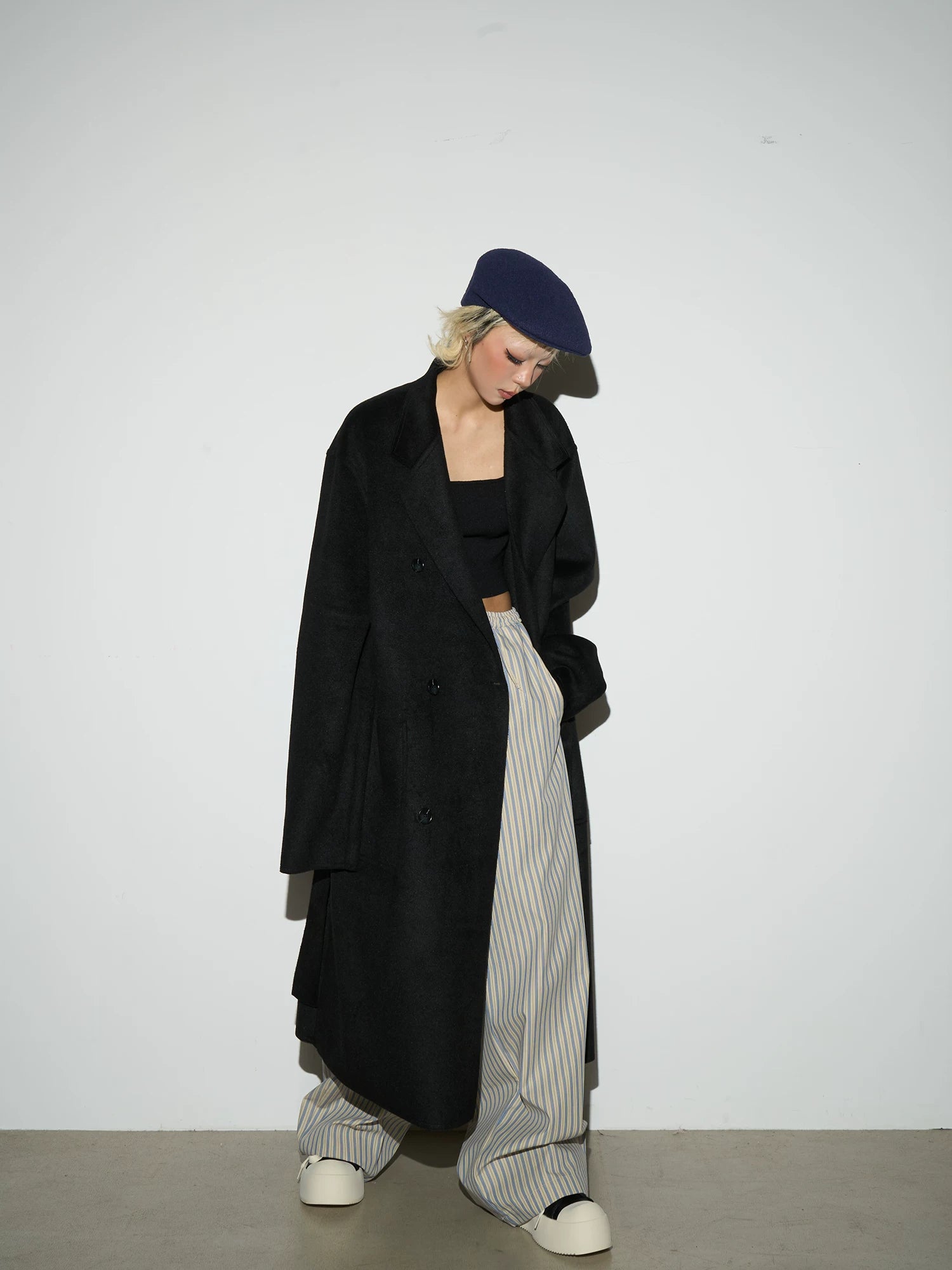 Double Breasted Belted Long Length Coat