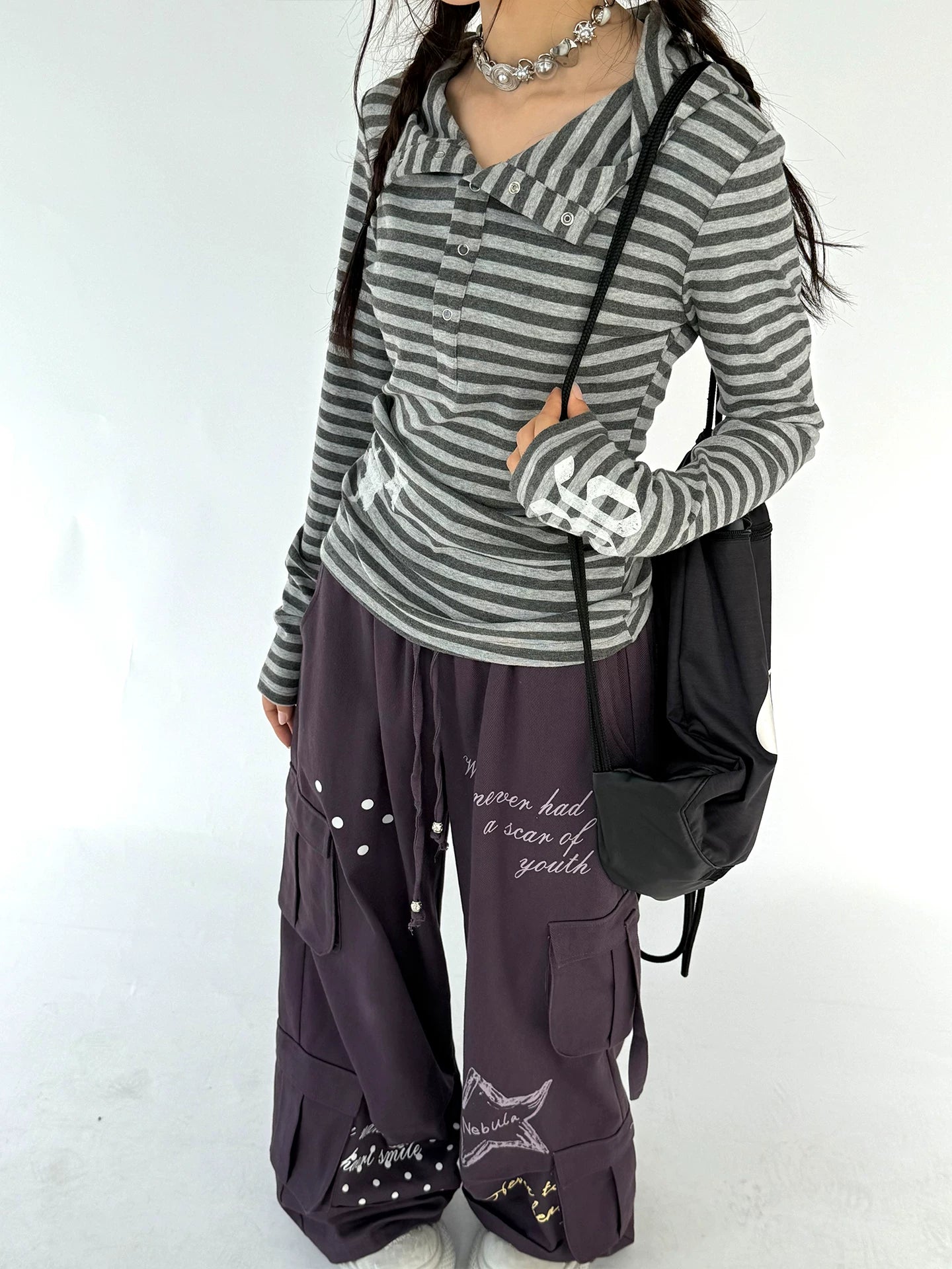 Multi-Pocket Polka Dot Straight Pants