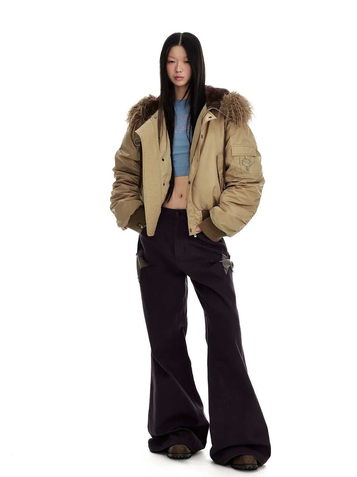 Hooded Fur-Collar White Duck Down Jacket