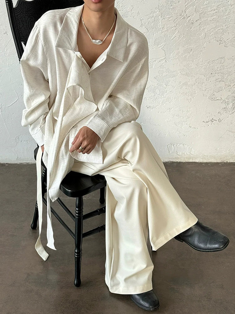 Ribbon Design Linen Long Sleeve Shirt