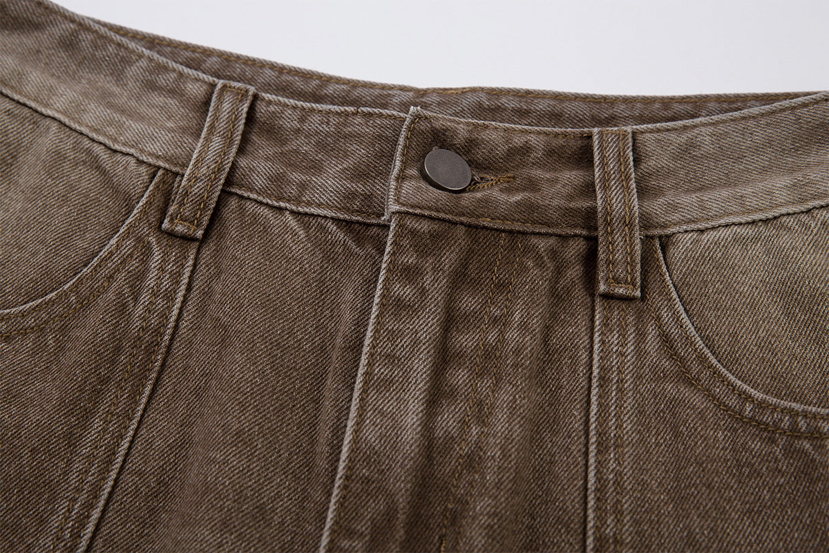 Washed Cargo Wide Leg Denim Jeans