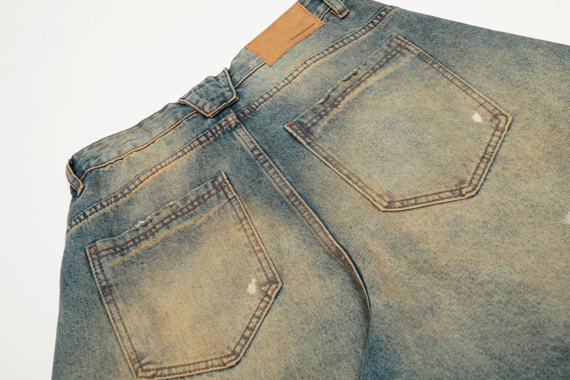 Dirty Washed Curved Wide Leg Denim Jeans