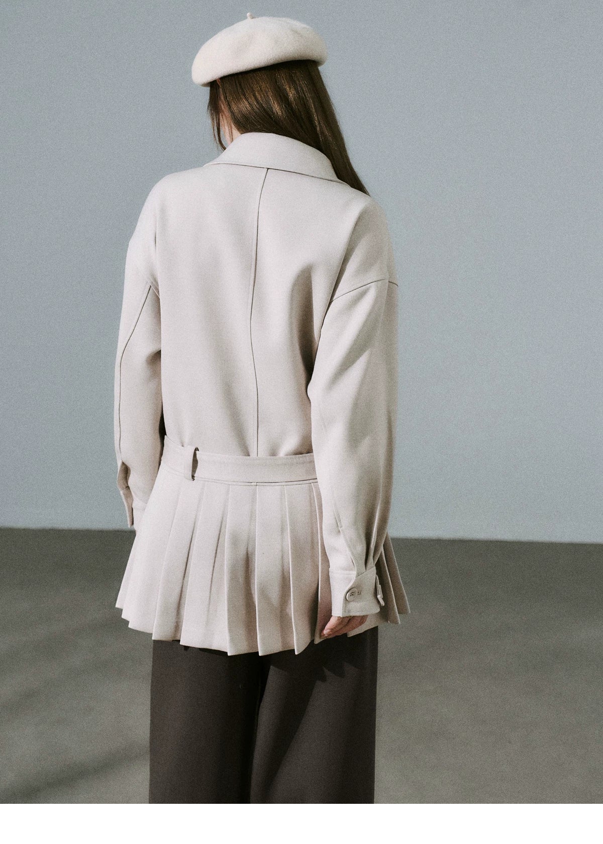 Flower Pleats Tencel Wool Trench Coat