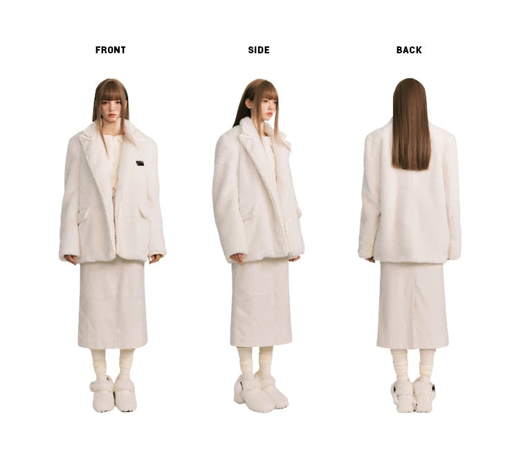 Loose Plain Fake Woolen Jacket