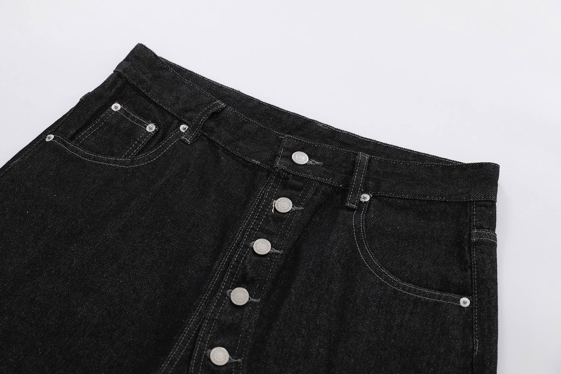 Raw Asymmetrical Button Denim Jort