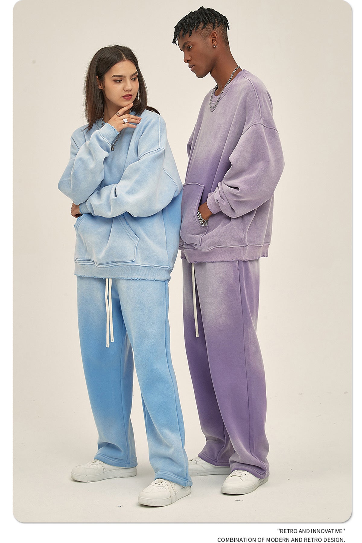 Fleece Lining Spray-dye Damage Oversize Sweatshirt