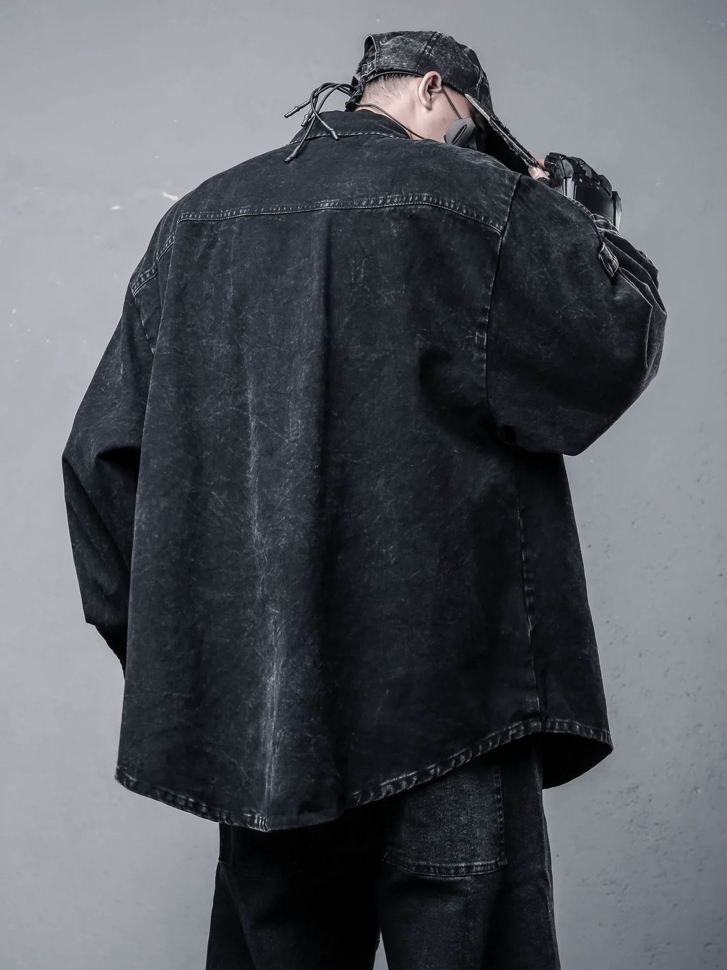 워싱 손상 데님 긴팔 셔츠