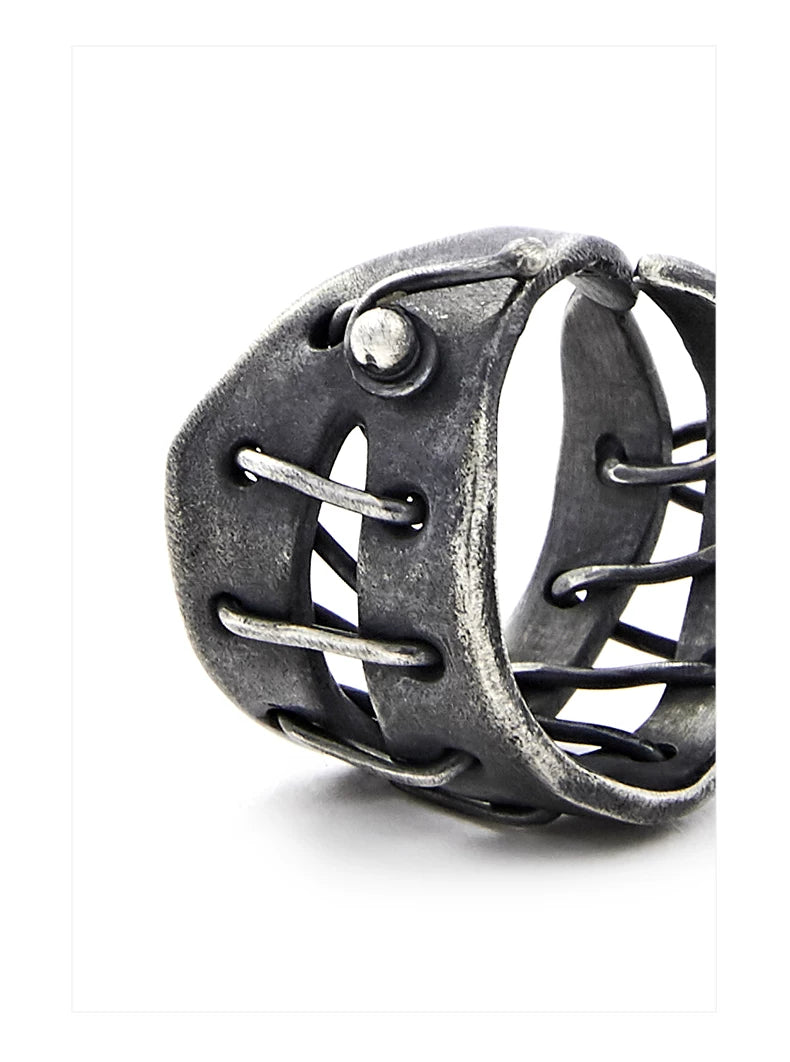 Dark Heavy Strap Silver Ring
