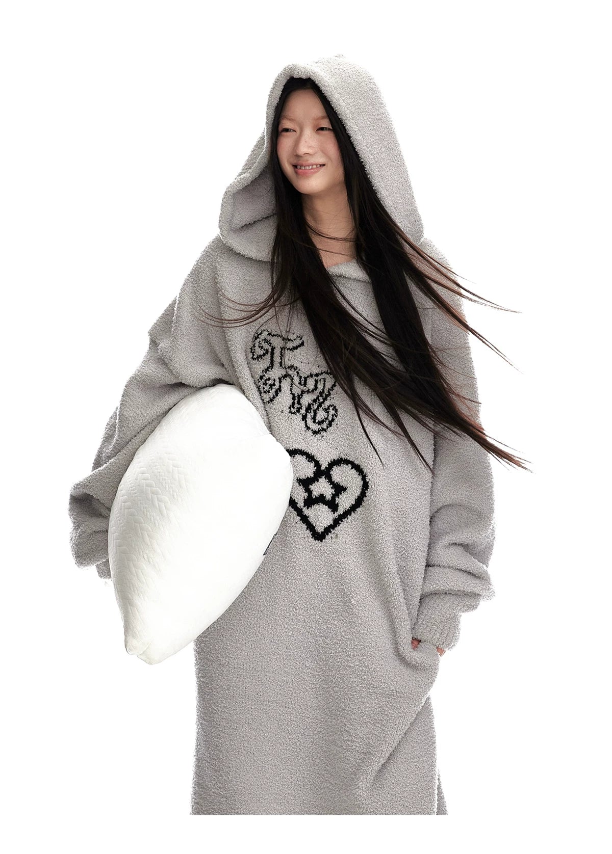 Fuzzy Hooded Knit Sweater Dress