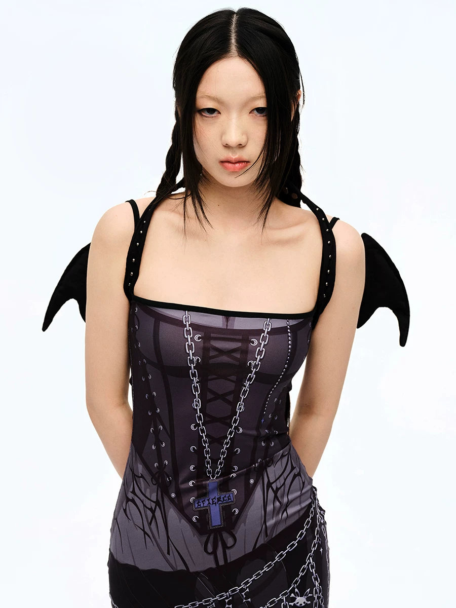 Vestido de sirena con tirantes de bruja