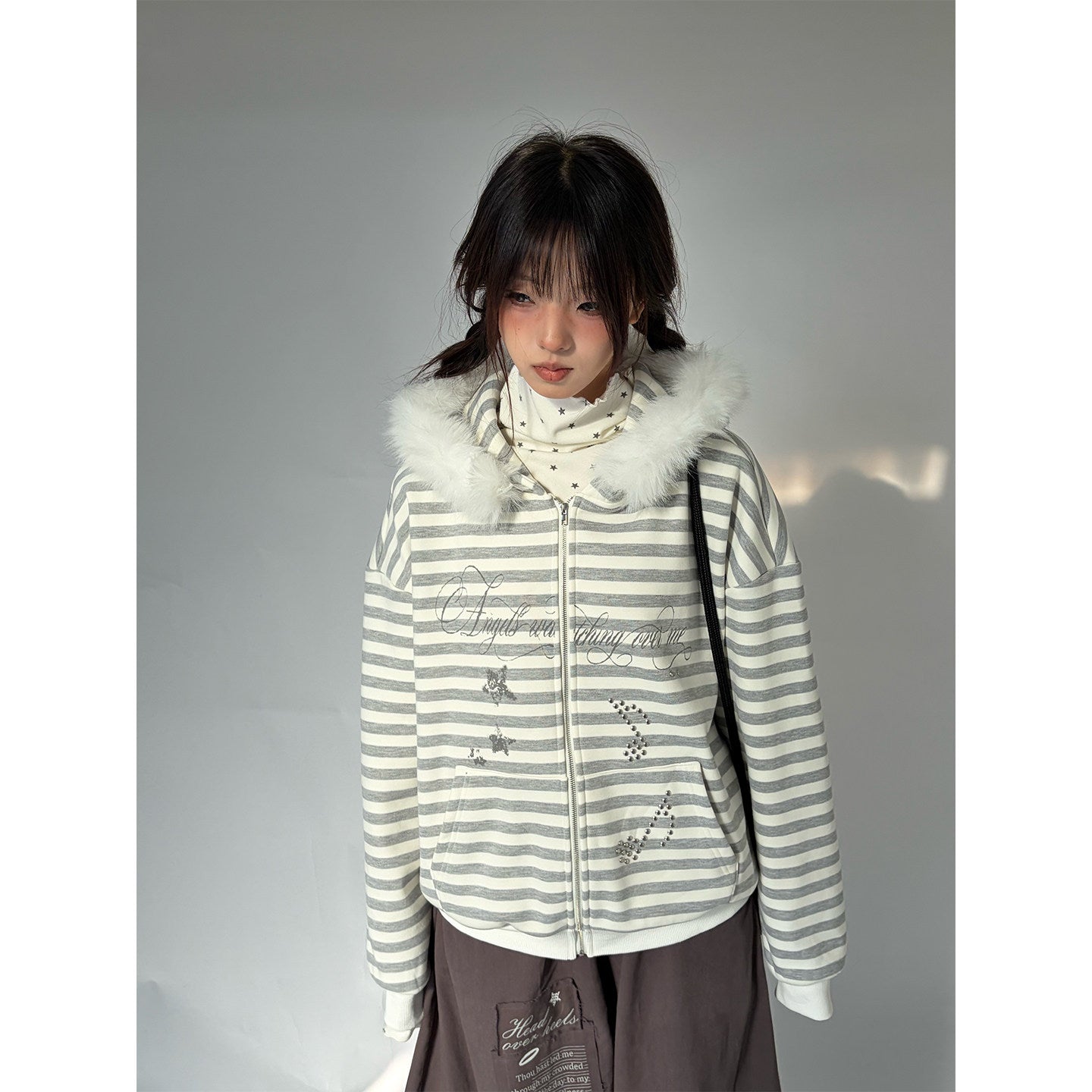 Detachable Fur Collar Fleece Lining Hooded Jacket