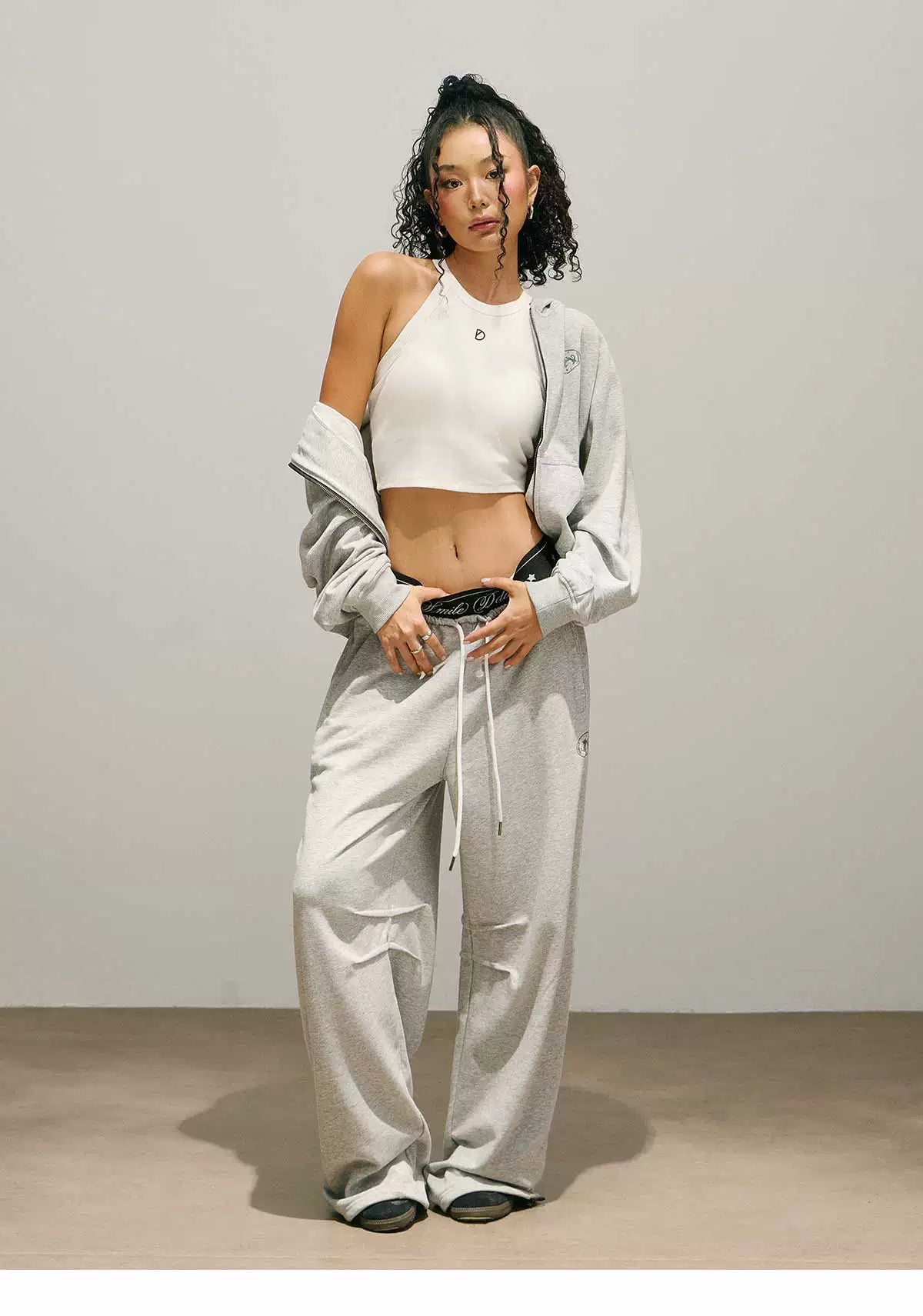 Logo Print Cropped Hoodie & Logo Print Wide Leg Sweatpants Setup